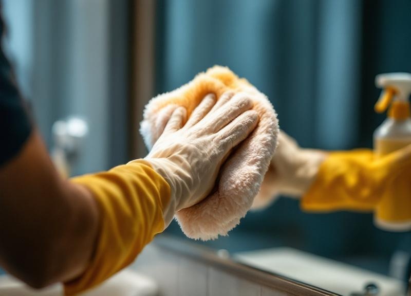 Professional cleaning hands wiping surface