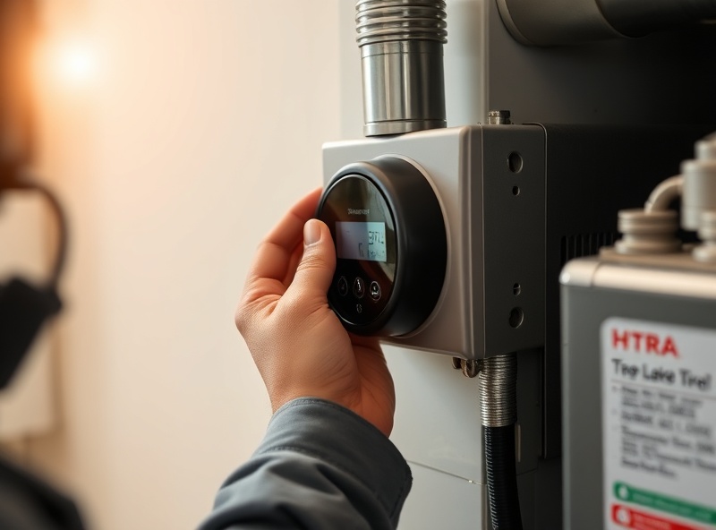 HVAC technician hands working on heating system