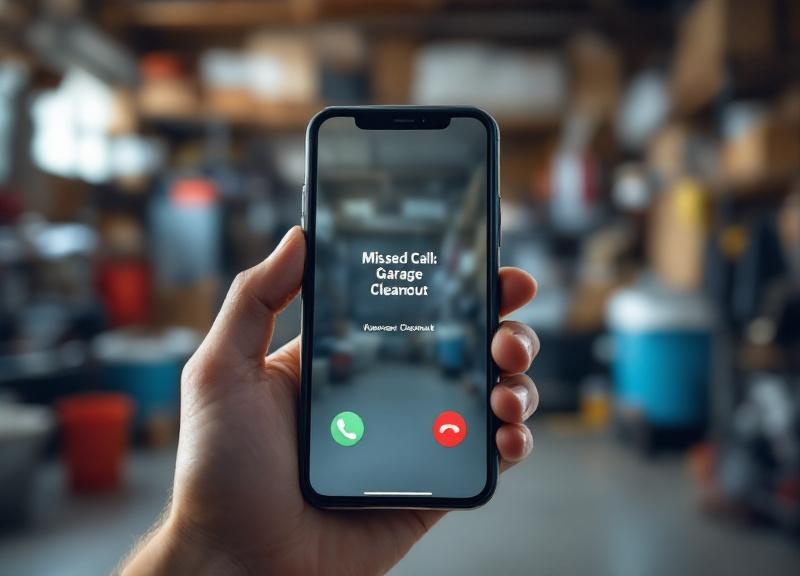 Smartphone showing missed call notification while hauling junk