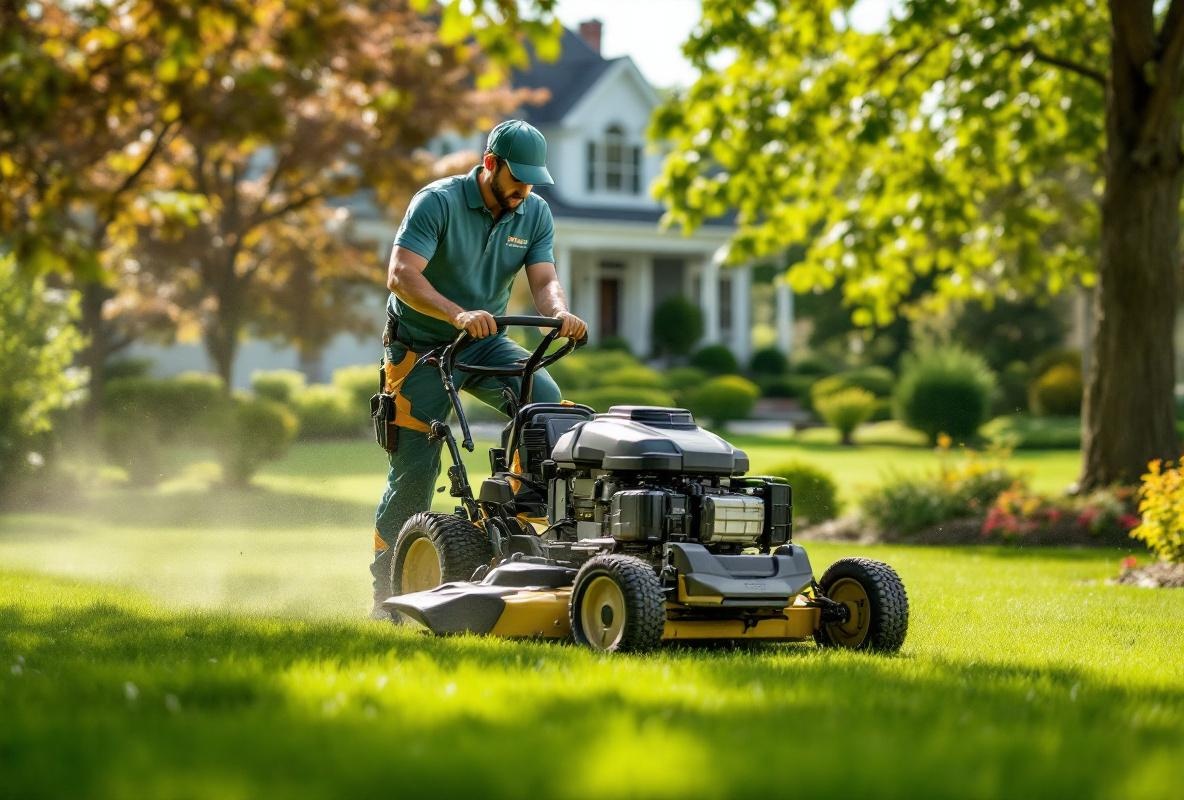 Professional landscaper working on residential garden