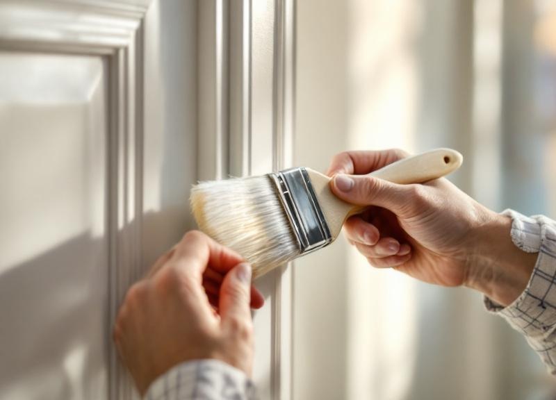 Professional painter hands working with brush and roller