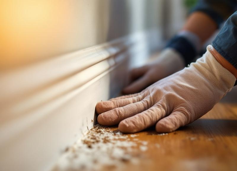 Pest control technician treating property exterior